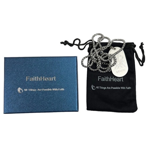 New FaithHeart Gemini Zodiac Dog Tag Rolo Chain Necklace - Picture 8 of 8